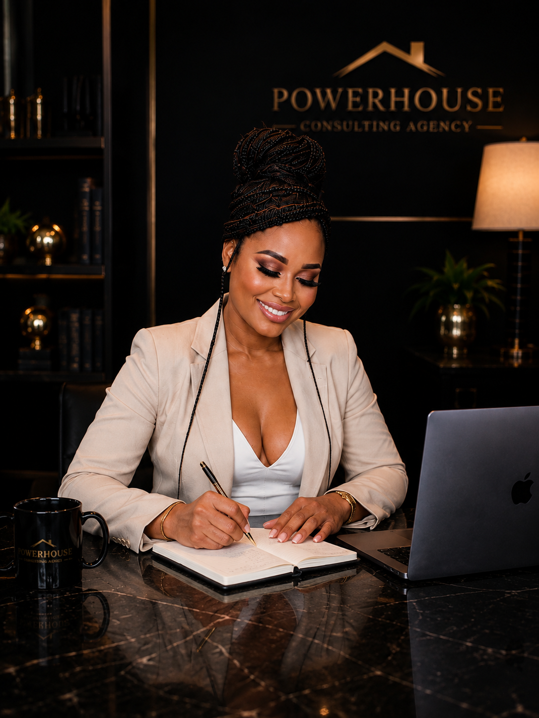 PowerHouse consultant reviewing a client plan at her desk